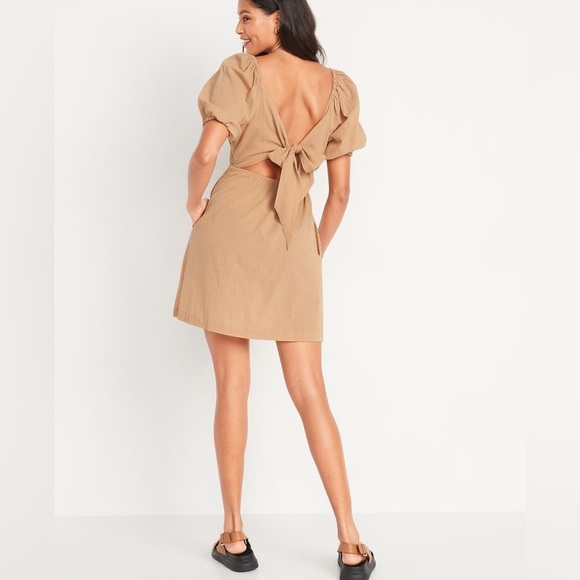 2 for $30💕 New Puff-Sleeve Tie-Back Cut-Out Mini Swing Dress for Women - Picture 2 of 2